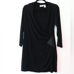 CHICO'S BLACK TRAVELERS TUNIC DRAPED FRONT FAUX WRAP Tunic SZ 1 Medium